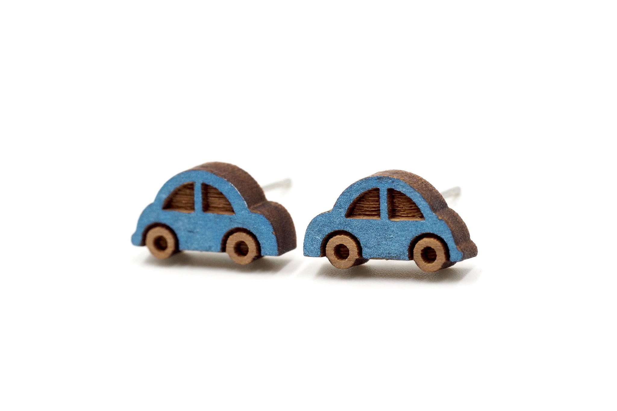 Beetle Car Wooden Stud Earrings