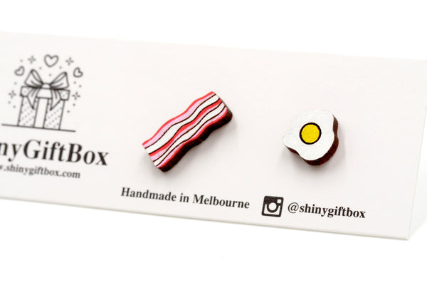 Bacon and Egg Wooden Stud Earrings