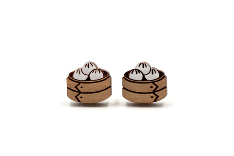 Dumpling / Dim Sum Wooden Stud Earrings