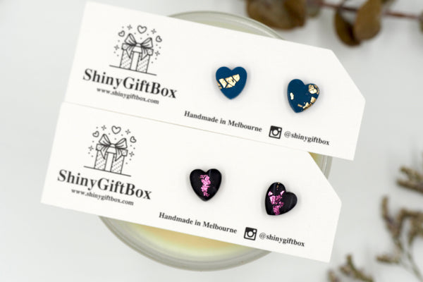 Black & Pink / Navy & Gold Love Hearts Mini Studs