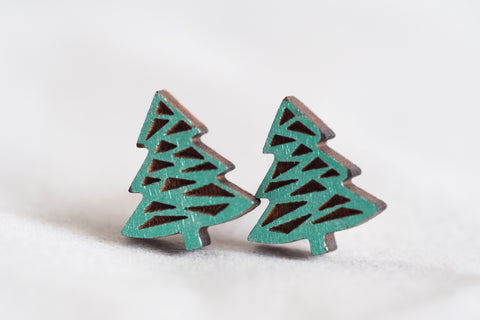 Christmas Tree Wooden Stud Earrings