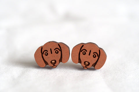 Sausage Dog / Dachshund Wooden Stud Earrings