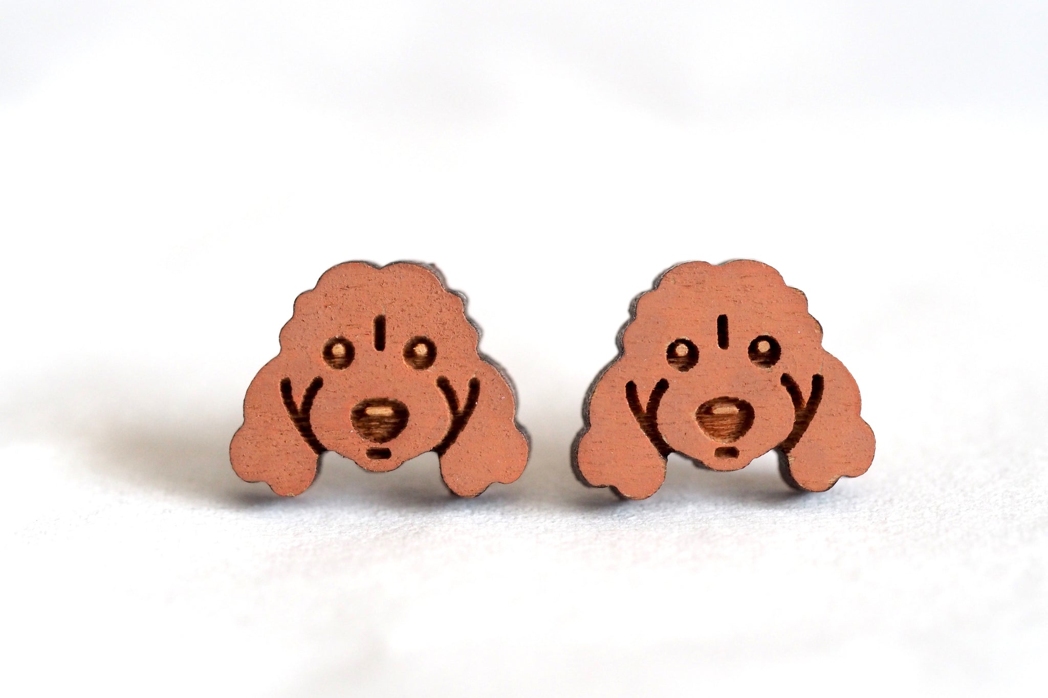 Cavoodle Spoodle Poodle Dog - Brown - Wooden Earrings