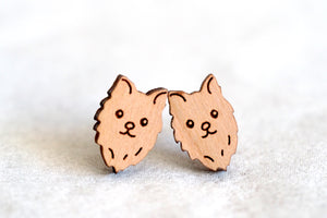 Pomeranian Dog Wooden Earrings