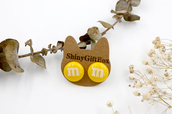 Yellow M&M stud earrings
