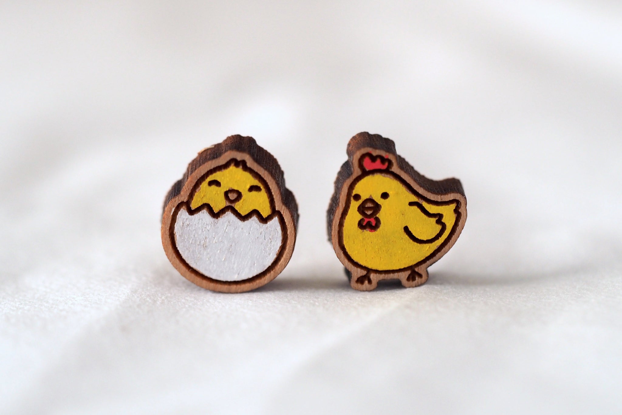 Chicken & Egg Wooden Earrings