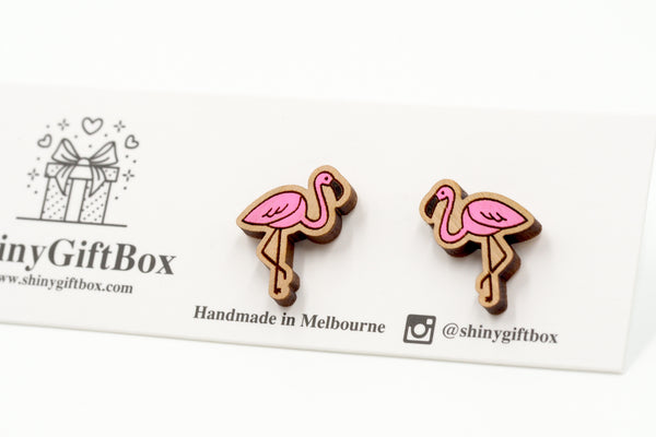 Flamingo Wooden Stud Earrings
