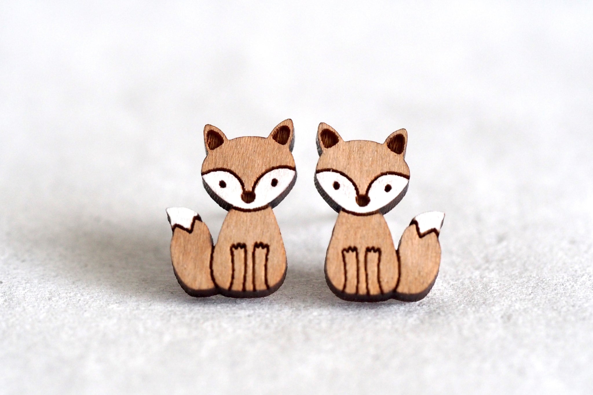 Fox Wooden Earrings - Brown