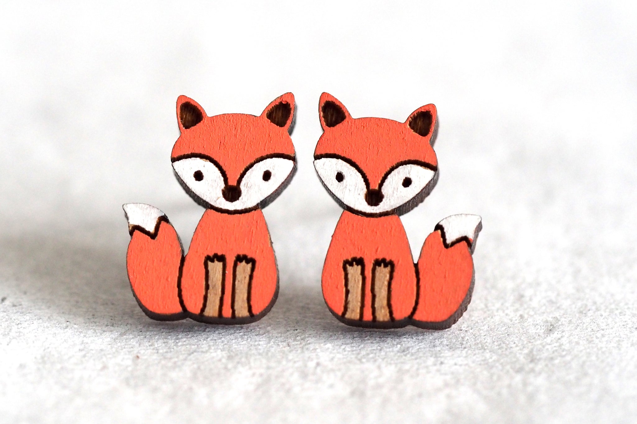 Fox Wooden Earrings - Orange