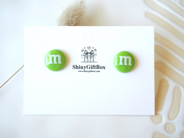 Green M&M stud earrings