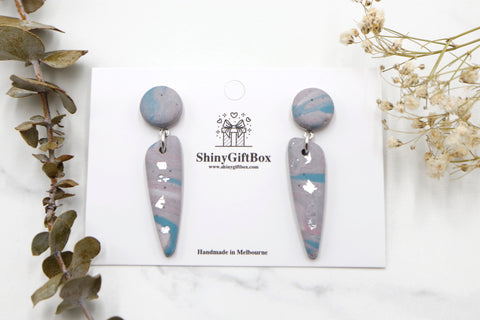 Grey & Turquoise Granite Long Dangle