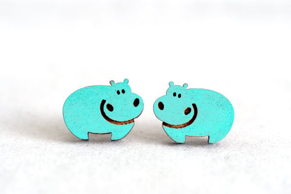 Hippo Wooden Earrings