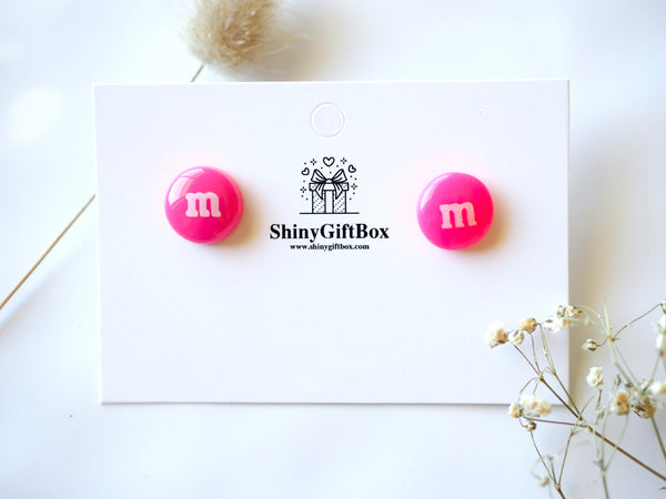 Hot pink M&M stud earrings