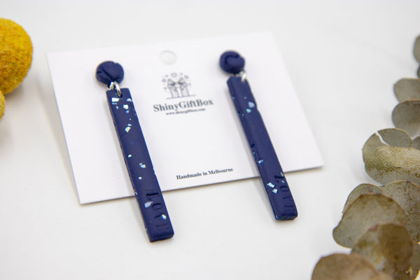 Long Love Earrings Navy Blue with Sparkles