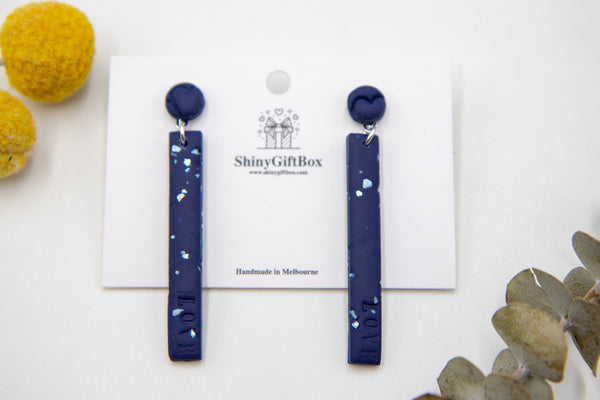 Long Love Earrings Navy Blue with Sparkles