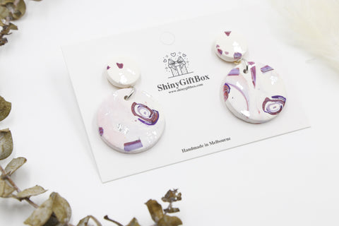 Purple Swirl & White Circle Dangle