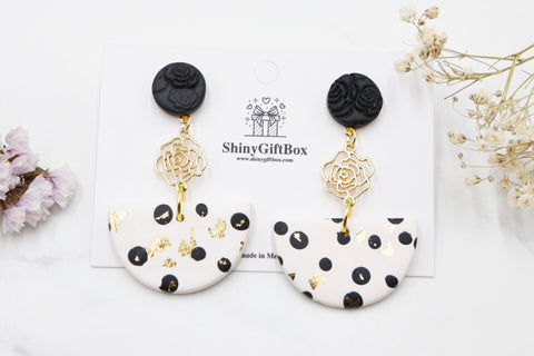 Black & White Polka Dot Rose Half Moon