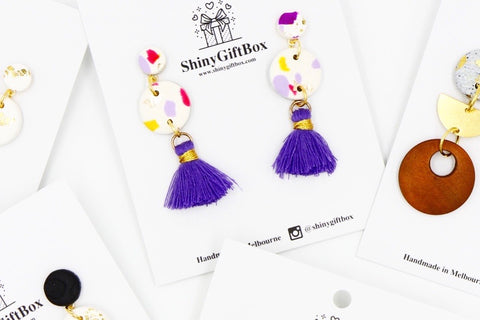 White & Pastel Purple Tassels Dangles