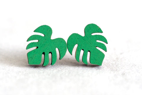 Monstera Wooden Stud Earrings