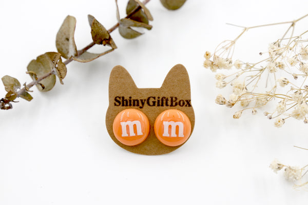 Pastel orange M&M stud earrings