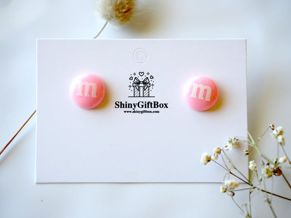 Pink M&M stud earrings