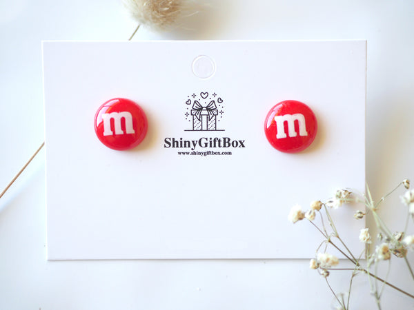 Red M&M stud earrings