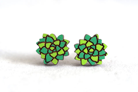 Succulent Wooden Stud Earrings