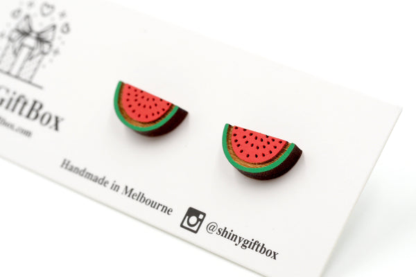Watermelon Wooden Stud Earrings